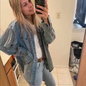 VTG Two toned wrangler button up Jean shirt